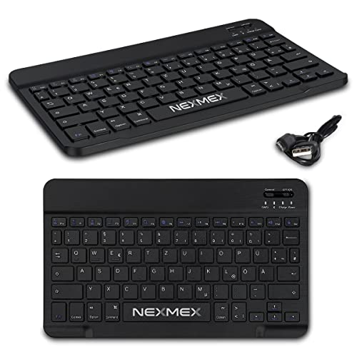 NEXMEX Bluetooth Tastatur Kabellose Funktastatur Flache Multi-Device Wireless Keyboard Wiederaufladbare Keyboard QWERTZ Layout für MacOS Windows iOS Android von NEXMEX