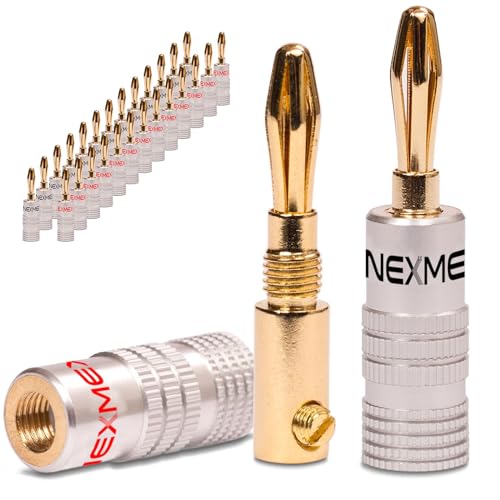 NEXMEX Bananenstecker - 28 Stück Stecker als Set - Steckverbinder 24K vergoldet für Lautsprecherkabel - für HiFi Receiver Verstärker von NEXMEX