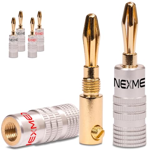 NEXMEX Bananenstecker - 6 Stück Stecker als Set - Steckverbinder 24K vergoldet für Lautsprecherkabel - für HiFi Receiver Verstärker von NEXMEX