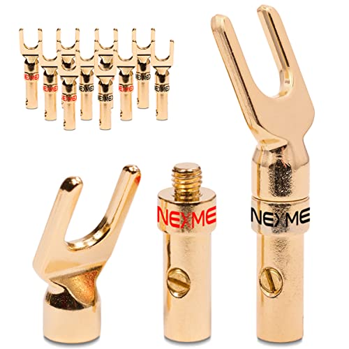 NEXMEX Kabelschuhe Gabelschuhe - 12 Stück Stecker als Set - Y-Anschluss Steckverbinder 24K vergoldet für Lautsprecherkabel - für HiFi Receiver Verstärker von NEXMEX