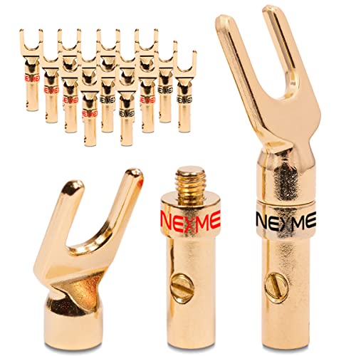 NEXMEX Kabelschuhe Gabelschuhe - 16 Stück Stecker als Set - Y-Anschluss Steckverbinder 24K vergoldet für Lautsprecherkabel - für HiFi Receiver Verstärker von NEXMEX