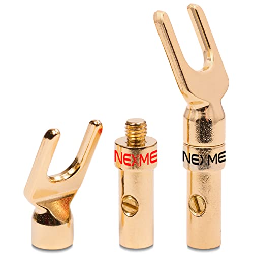 NEXMEX Kabelschuhe Gabelschuhe - 2 Stück Stecker als Set - Y-Anschluss Steckverbinder 24K vergoldet für Lautsprecherkabel - für HiFi Receiver Verstärker von NEXMEX