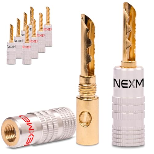 NEXMEX Hohl Bananenstecker - 10 Stück Stecker als Set - Hohl Steckverbinder 24K vergoldet für Lautsprecherkabel - Tube für HiFi Receiver von NEXMEX