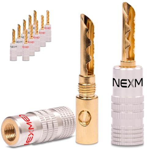 NEXMEX Hohl Bananenstecker - 12 Stück Stecker als Set - Hohl Steckverbinder 24K vergoldet für Lautsprecherkabel - Tube für HiFi Receiver von NEXMEX