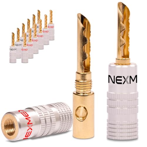 NEXMEX Hohl Bananenstecker - 14 Stück Stecker als Set - Hohl Steckverbinder 24K vergoldet für Lautsprecherkabel - Tube für HiFi Receiver von NEXMEX