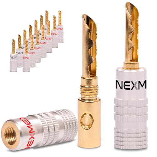 NEXMEX Hohl Bananenstecker - 16 Stück Stecker als Set - Hohl Steckverbinder 24K vergoldet für Lautsprecherkabel - Tube für HiFi Receiver von NEXMEX