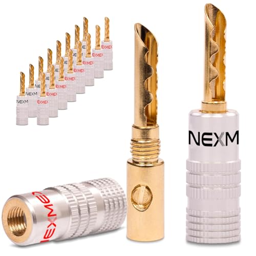 NEXMEX Hohl Bananenstecker - 18 Stück Stecker als Set - Hohl Steckverbinder 24K vergoldet für Lautsprecherkabel - Tube für HiFi Receiver von NEXMEX