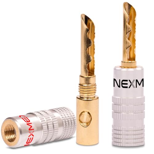 NEXMEX Hohl Bananenstecker - 2 Stück Stecker als Set - Hohl Steckverbinder 24K vergoldet für Lautsprecherkabel - Tube für HiFi Receiver von NEXMEX