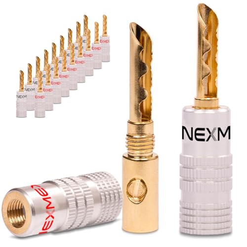 NEXMEX Hohl Bananenstecker - 20 Stück Stecker als Set - Hohl Steckverbinder 24K vergoldet für Lautsprecherkabel - Tube für HiFi Receiver von NEXMEX