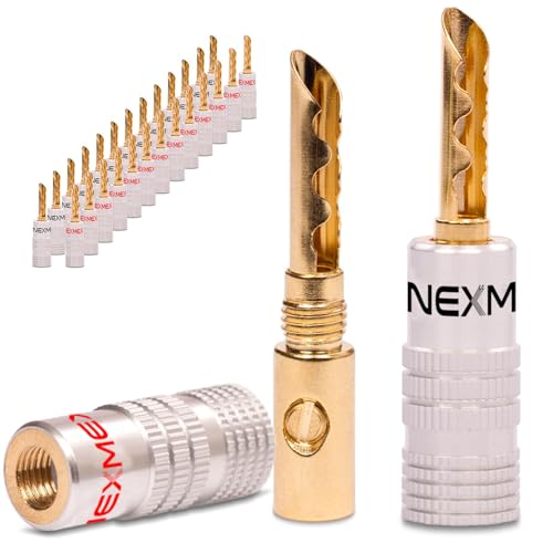 NEXMEX Hohl Bananenstecker - 28 Stück Stecker als Set - Hohl Steckverbinder 24K vergoldet für Lautsprecherkabel - Tube für HiFi Receiver von NEXMEX