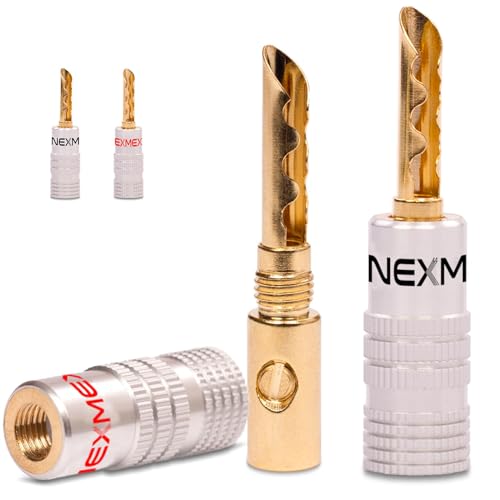 NEXMEX Hohl Bananenstecker - 4 Stück Stecker als Set - Hohl Steckverbinder 24K vergoldet für Lautsprecherkabel - Tube für HiFi Receiver von NEXMEX