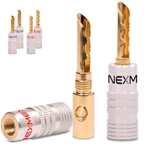 NEXMEX Hohl Bananenstecker - 6 Stück Stecker als Set - Hohl Steckverbinder 24K vergoldet für Lautsprecherkabel - Tube für HiFi Receiver von NEXMEX