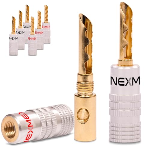 NEXMEX Hohl Bananenstecker - 8 Stück Stecker als Set - Hohl Steckverbinder 24K vergoldet für Lautsprecherkabel - Tube für HiFi Receiver von NEXMEX