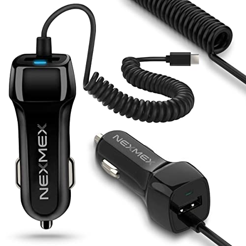 NEXMEX KFZ Auto Ladekabel kompatibel mit Samsung Galaxy A04 A04s Lade Kabel USB Typ-C Ladegerät 12V - 24V Adapter Lade Daten Gerät 3,1A 15W Dual Ladeadapter dehnbares Ladekabel Schwarz von NEXMEX