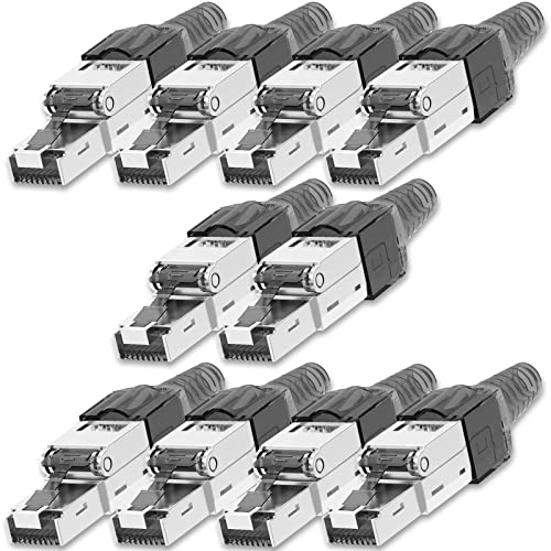 NEXMEX Netzwerkstecker 10x Cat 7 werkzeuglos CAT7 CAT7A RJ45 LAN UTP 600MHz Kabel Stecker ohne Werkzeug Crimpstecker werkzeugfrei CAT6a CAT6 CAT5 für Verlegekabel Patchkabel Netzwerkkabel von NEXMEX