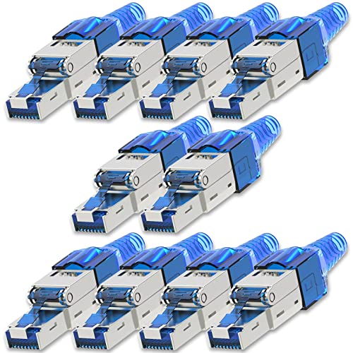 NEXMEX Netzwerkstecker 10x Cat 7 werkzeuglos CAT7 CAT7A RJ45 LAN UTP 600MHz Kabel Stecker ohne Werkzeug Crimpstecker werkzeugfrei CAT6a CAT6 CAT5 für Verlegekabel Patchkabel Netzwerkkabel von NEXMEX