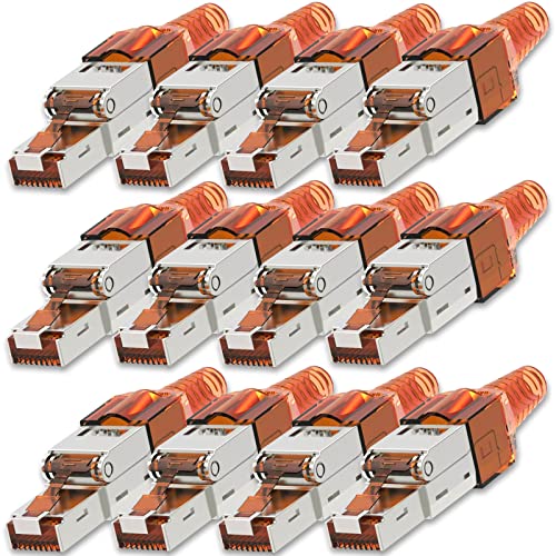 NEXMEX Netzwerkstecker 12x Cat 7 werkzeuglos CAT7 CAT7A RJ45 LAN UTP 600MHz Kabel Stecker ohne Werkzeug Crimpstecker werkzeugfrei CAT6a CAT6 CAT5 für Verlegekabel Patchkabel Netzwerkkabel von NEXMEX