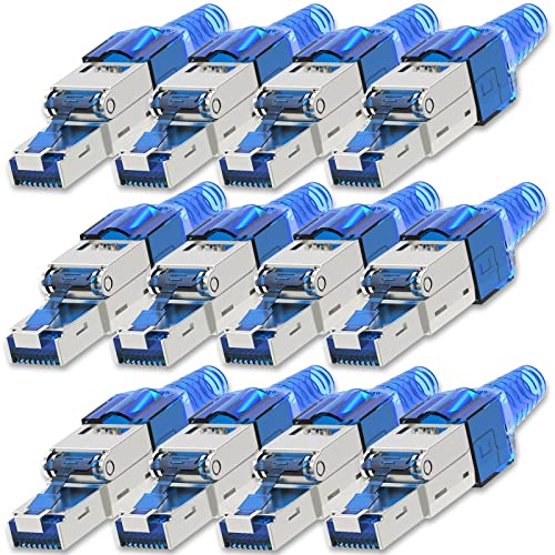 NEXMEX Netzwerkstecker 12x Cat 7 werkzeuglos CAT7 CAT7A RJ45 LAN UTP 600MHz Kabel Stecker ohne Werkzeug Crimpstecker werkzeugfrei CAT6a CAT6 CAT5 für Verlegekabel Patchkabel Netzwerkkabel von NEXMEX