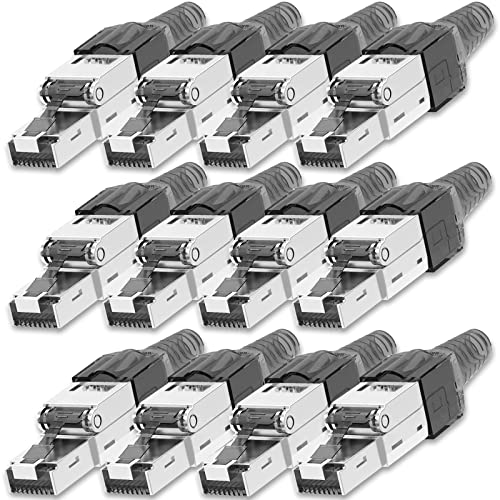 NEXMEX Netzwerkstecker 12x Cat 7 werkzeuglos CAT7 CAT7A RJ45 LAN UTP 600MHz Kabel Stecker ohne Werkzeug Crimpstecker werkzeugfrei CAT6a CAT6 CAT5 für Verlegekabel Patchkabel Netzwerkkabel von NEXMEX