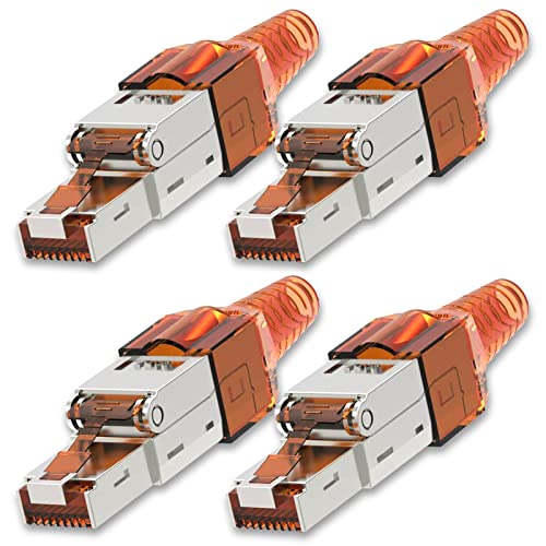 NEXMEX Netzwerkstecker 4X Cat 7 werkzeuglos CAT7 CAT7A RJ45 LAN UTP 600MHz Kabel Stecker ohne Werkzeug Crimpstecker werkzeugfrei CAT6a CAT6 CAT5 für Verlegekabel Patchkabel Netzwerkkabel von NEXMEX