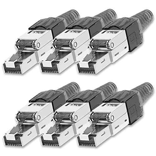 NEXMEX Netzwerkstecker 6x Cat 7 werkzeuglos CAT7 CAT7A RJ45 LAN UTP 600MHz Kabel Stecker ohne Werkzeug Crimpstecker werkzeugfrei CAT6a CAT6 CAT5 für Verlegekabel Patchkabel Netzwerkkabel von NEXMEX