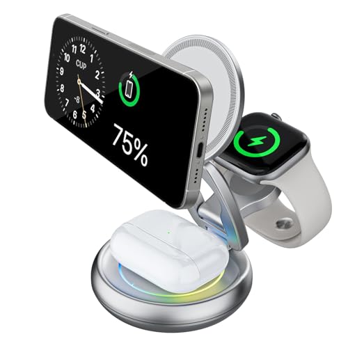 Magsafe Ladestation für Apple, 3 in 1 Induktive Ladestation für iPhone 16 15 14 13 12 11 Pro Max, für Apple Watch 10/9/Ultra/8/7/6/SE/5/4/3, für AirPods Pro 4 3 2, Silber Magsafe Ladestation für Apple, 3 in 1 Induktive Ladestation für iPhone 16 15 14 13 12 11 Pro Max, für Apple Watch 10/9/Ultra/8/7/6/SE/5/4/3, für AirPods Pro 4 3 2, Silber von NEZART