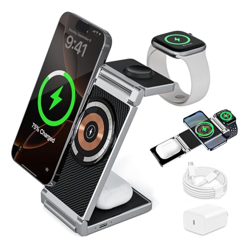 Ladestation für Apple Geräte 3 in 1, Kabelloses Ladegerät für iPhone 16 15 14 13 12 11 Pro SE X XS XR 8, für Apple Watch 9 8 7 6 SE 5 4 3 2, für AirPods Pro/3/2/1 Ladestation für Apple Geräte 3 in 1, Kabelloses Ladegerät für iPhone 16 15 14 13 12 11 Pro SE X XS XR 8, für Apple Watch 9 8 7 6 SE 5 4 3 2, für AirPods Pro/3/2/1 von NEZART