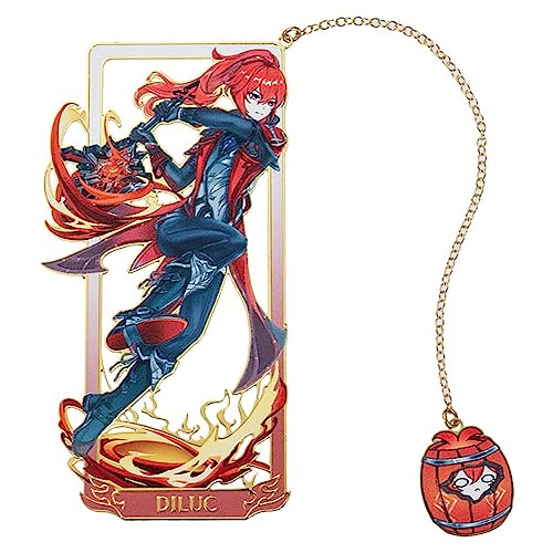 1 Stück Metall-Anime-Lesezeichen, niedlicher Buchmarker für Genshin Impact Diluc-Fans und -Liebhaber – Cartoon-Hohlfiguren-Design, perfekt für Männer, Frauen, Mädchen von NEZIH