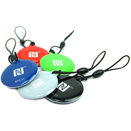 5 Stück NFC Schlüsselanhänger NTAG216 für Indoor und Outdoor, aus PVC und Epoxy, wasserdicht, 30 mm, bunt, 868 Byte Speicher (NDEF), NFC Anhänger, NFC Tags von NFC21
