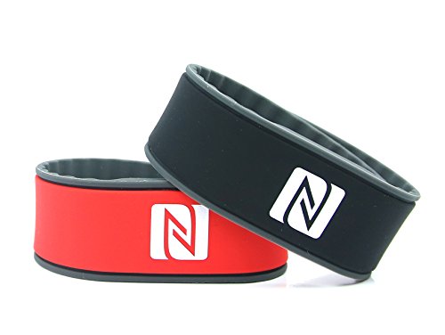 NFC Armband, geeignet für Kontaktdaten, Messe, Sport, 924 Byte (NTAG 216), wasserfest, schwarz/rot, verstellbar von NFC21