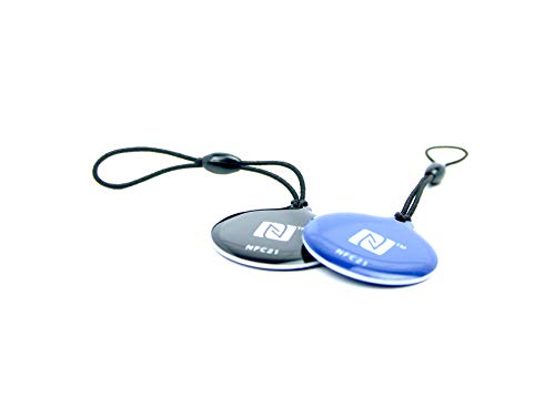 NFC Tag Anhänger, 30mm, Chip wie u. a. in Amiibo Figuren, 540 Byte (NTAG 215)- schwarz/blau, kompatibel mit Allen NFC Smartphones und Tablets, 2 Stück von NFC21