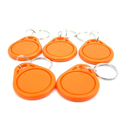 NFC Tag Anhänger, 40x32mm, NXP NFC Chip, 180 Byte, orange, optimal für Geräte-/ Profilsteuerung (WLAN, Bluetooth, Apps), kompatibel mit Allen NFC Smartphones und Tablets, 5 Stück von NFC21