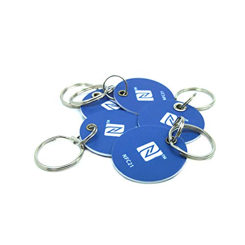 NFC Tag Anhänger PVC, 30mm, NXP NFC Chip, 180 Byte, blau, optimal für Geräte-/ Profilsteuerung (WLAN, Bluetooth, Apps), kompatibel mit Allen NFC Smartphones und Tablets, 5 Stück von NFC21