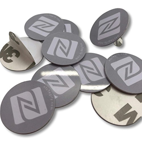 10 x NFC Tags | NXP Chip NTAG213 | 144 Bytes Speicherkapazität | Aufkleber, Rund Disk | Grau Label Tag | Hart-PVC und starker 3M-Kleber | Elegantes Design und Hohe Scankraft von NFCTAGIFY