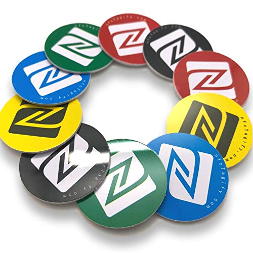 10 x NFC Tags | NXP Chip NTAG215 | 504 Bytes Speicherkapazität | Runde Aufkleber und Gemischte Farben | Hartes PVC und starker 3M-Aufkleber | Hohe Scankraft von NFCTAGIFY