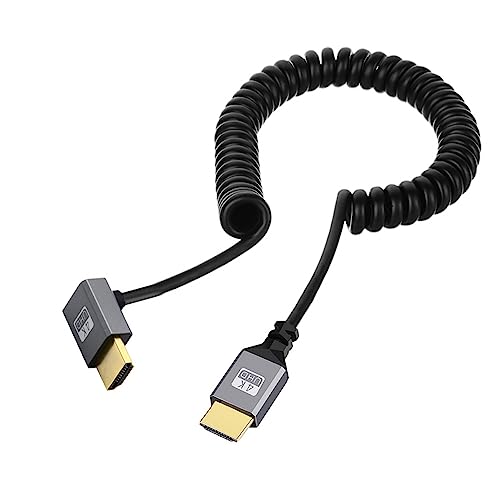 NFHK HDMI 2.0 Stecker auf HDMI-Stecker, 4K 60Hz, Stretch-Spiralkabel, nach unten abgewinkelt, 90 Grad für HDTV-Computer, Laptop-Monitor von NFHK