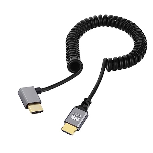 NFHK HDMI 2.0 Stecker auf HDMI Stecker 4K 60Hz Stretch Spiralkabel links abgewinkelt 90 Grad für HDTV Computer Laptop Monitor von NFHK