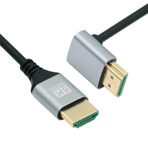 NFHK HDMI 2.1 Ultradünnes HDTV-Kabel 8K 4K Hyper Super Flexibles, schlankes Kabel, abgewinkelt um 90 Grad, Typ A Stecker auf Stecker für Computer HDTV 100 cm von NFHK