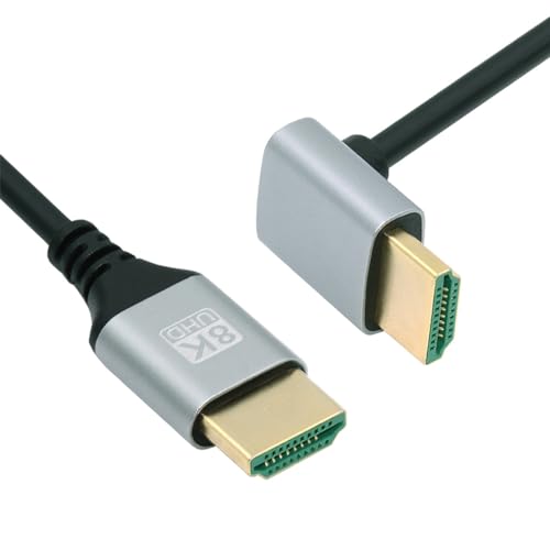 NFHK HDMI 2.1 Ultradünnes HDTV-Kabel 8K 4K Hyper Super Flexibles Slim-Kabel nach unten abgewinkelt, 90 Grad Typ-A-Stecker auf Stecker für Computer HDTV 100 cm von NFHK