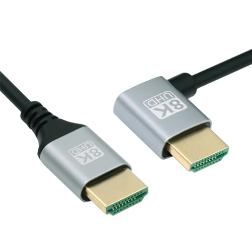 NFHK HDMI 2.1 Ultradünnes HDTV-Kabel 8K 4K Hyper Superflexibles schmales Kabel links abgewinkelt 90 Grad Typ-A-Stecker auf Stecker für Computer HDTV 50 cm von NFHK