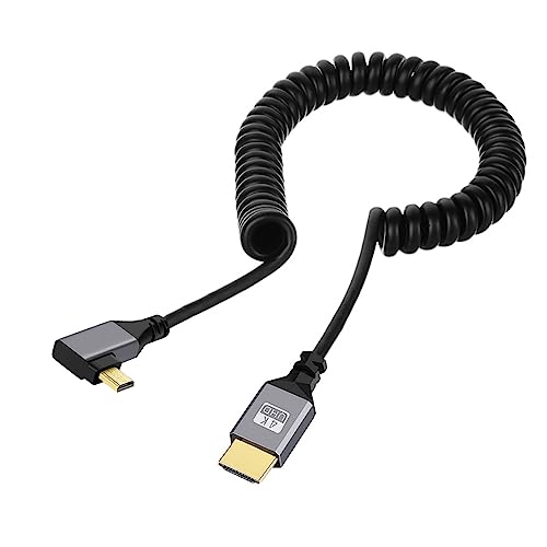 NFHK Micro-HDMI 2.0-Stecker auf HDMI-Stecker, 4K, 60 Hz, Stretch-Spiralkabel, rechtwinklig, 90 Grad, für HDTV, Computer, Laptop, Monitor von NFHK