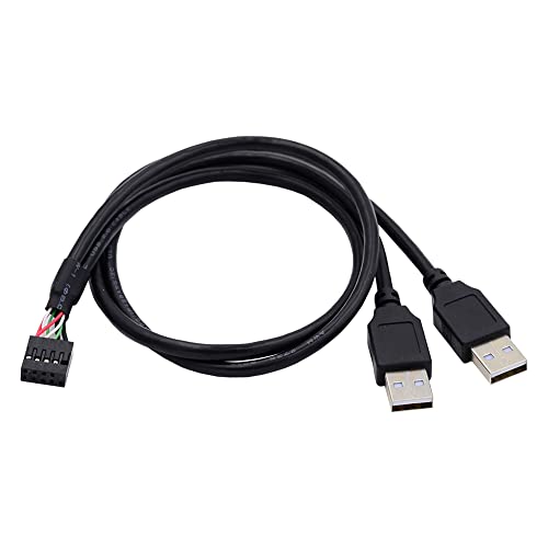 NFHK Motherboard 9-polige 10-polige Buchse Gehäuse auf Dual USB 2.0 Stecker Typ A Kabel, 50 cm von NFHK