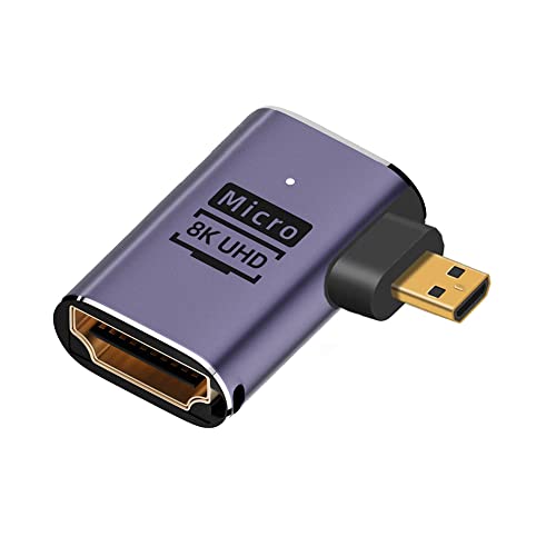 NFHK Rechtwinkliger Micro HDMI Stecker auf HDMI 2.1 Buchse UHD Verlängerung Gold Konverter Adapter unterstützt 8K 60hz HDTV von NFHK