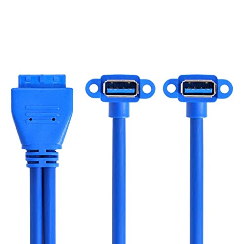 NFHK Aufgewinkeltes USB 3.0 A-Typ, Dual-Buchse auf Motherboard, 20-polig, 19-polig, Box-Header-Slot, Panel-Montagekabel, 50 cm von NFHK