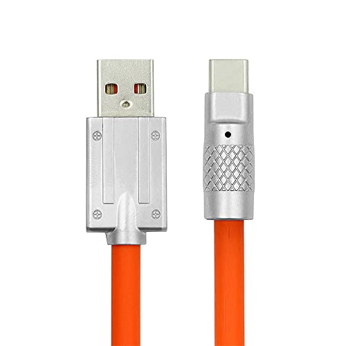 NFHK USB-A Typ A zu USB-C Flüssigkeit Silikon Ultra Soft 120W Leistung USB2.0 Daten Orange Kabel Schnellladung für Laptop Tablet Phone 100CM von NFHK