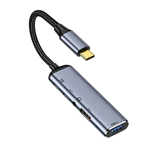 NFHK USB-C Typ-C auf Audio 3,5MM Dual USB 3.0 HUB Konverter Multiport Adapter mit Buchse 100W PD Power Port von NFHK