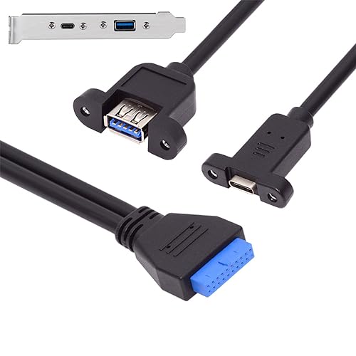 NFHK USB3.0 Motherboard 19/20Pin zu USB-C Typ-C & USB 3.0 Dual Ports Buchse PCI-E Rückwand 5 Gbit/s Kabel von NFHK