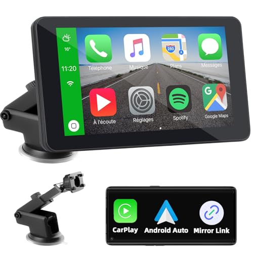 Wireless Carplay Display mit A-pple Carplay & Android Auto, 7 Zoll Tragbares Autoradio mit Bildschirm, Navigationsgeräte für Auto mit Bluetooth, Mirror Link, Voice Control, Navigation, FM, AUX von NFOIEIS