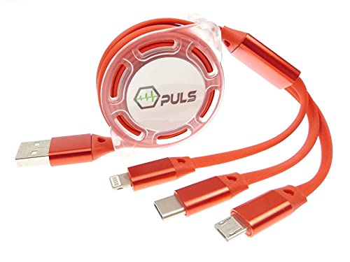 NG-Mobile Rollin Multi USB Handy-Ladekabel rot ausziehbar/einziehbar 1,5m rollbar ✓ Ideal für unterwegs im Auto ✓ Multi-Stecker Anschlüsse/Universal-Stecker Kombi/Mehrfach-Stecker ✓ ohne Datenleitung von NG-Mobile