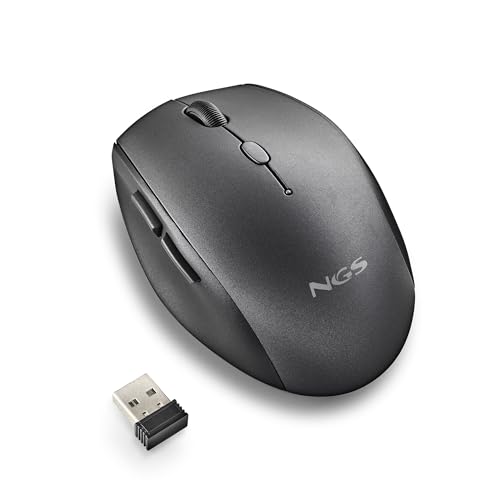 NGS BEE Black - Kabellose Maus, Ergonomische Maus mit leisen Tasten, 5 Tasten und Scrollrad, 2.4 GHz Funkverbindung, Rechtshänder Spezial, einstellbare DPI, Schwarz von NGS